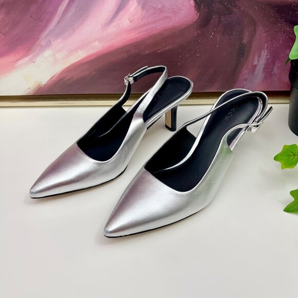 Vince Pandora Pointed Toe Slingback Pump in Silver Size 7.5 - Picture 5 of 13